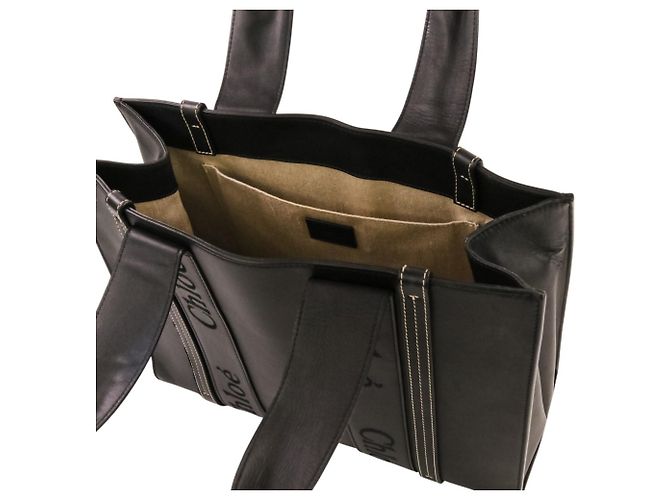 Bolso Tote Chloé Woody Leather Negro - vista 8