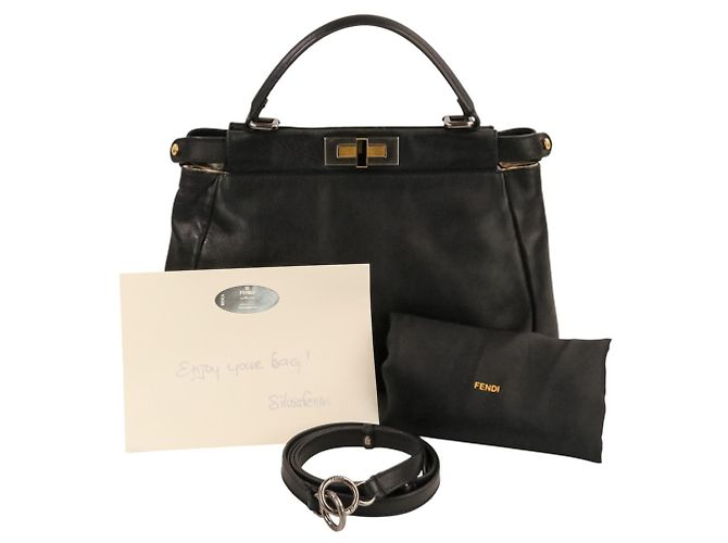 Fendi Peekaboo Medium 2-Way Schultertasche aus Leder Schwarz - Ansicht 12