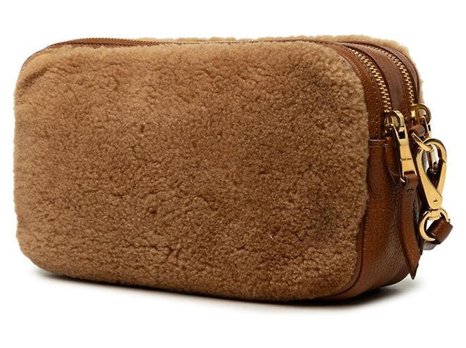 Borsa a tracolla in montone con logo Miu Miu Marrone - vista 2