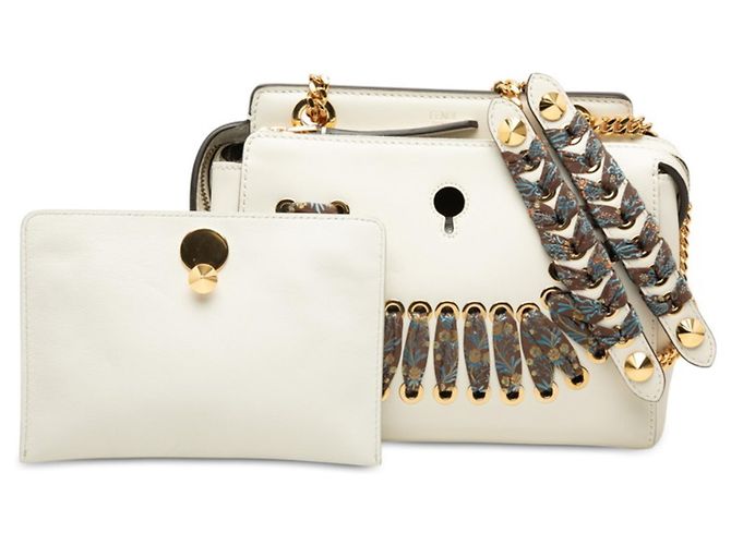 Bolsa de Ombro Fendi Click Chain em Couro Branco - vista 7