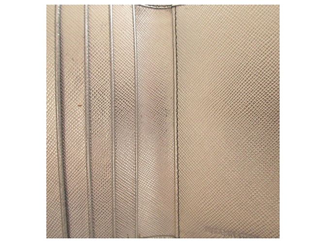 Portefeuille à double pression Prada en cuir Saffiano et Tessuto Marron Argenté - vue 7