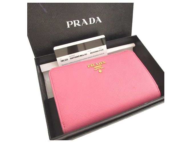 Carteira bi-fold Prada em couro Saffiano rosa - vista 2