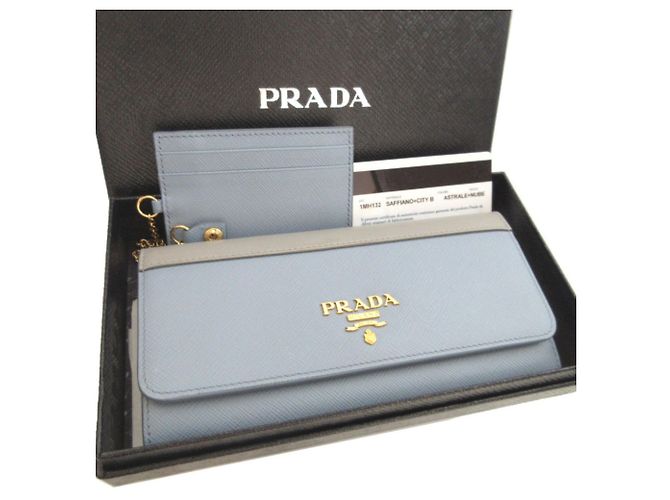 Carteira Longa Prada em Couro Saffiano Marrom Azul - vista 2