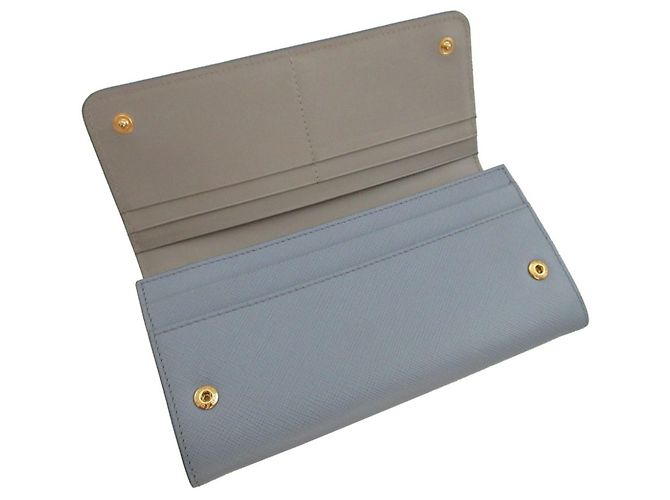 Carteira Longa Prada em Couro Saffiano Marrom Azul - vista 4