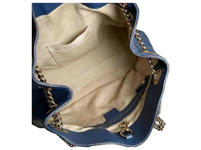 Borsa a tracolla Gucci Soho con catena e G intrecciate Blu - vista 11