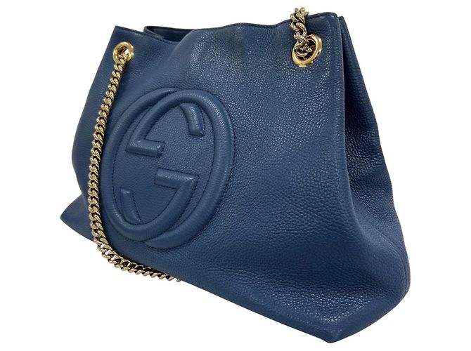Borsa a tracolla Gucci Soho con catena e G intrecciate Blu - vista 4
