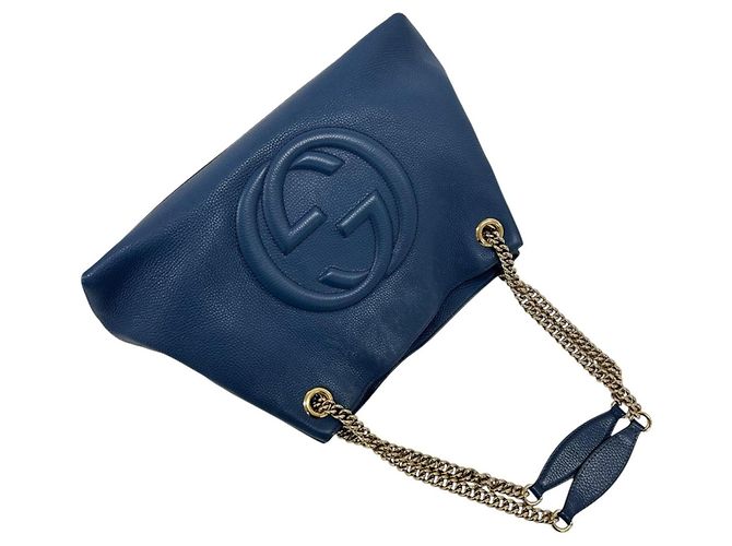 Borsa a tracolla Gucci Soho con catena e G intrecciate Blu - vista 5
