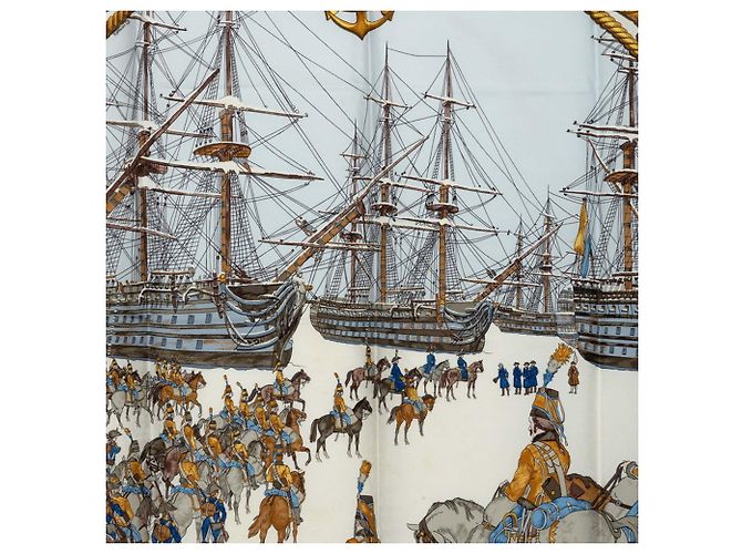 Hermès Foulard Hermes Carre 90 Marine et Cavalerie Bianco Multicolore - vista 2