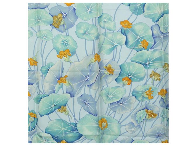 Hermès Hermes Carre 90 Les Capucines Golden Lotus Schal Mehrfarben Hellblau - Ansicht 2