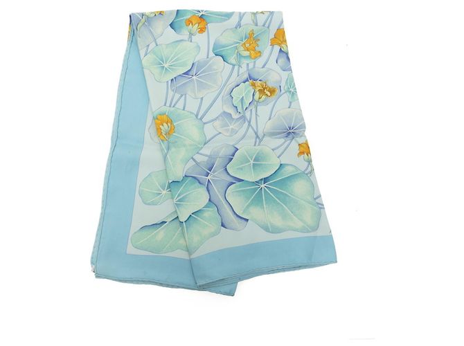 Hermès Hermes Carre 90 Les Capucines Golden Lotus Schal Mehrfarben Hellblau - Ansicht 7