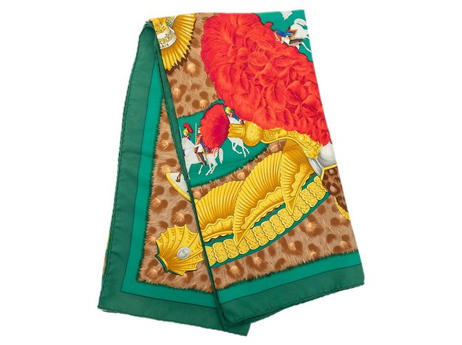Hermès Lenço Hermes Carre 90 CASQUES et PLUMETS Multicor Verde - vista 8