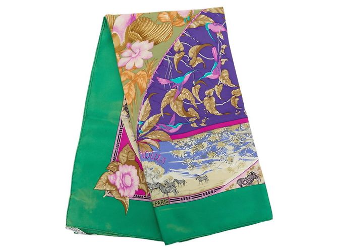 Hermès Lenço Hermes Carre 90 Tropiques Tropical Multicor Verde - vista 7