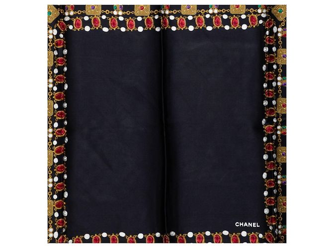 Chanel Black and Multicolor Silk Scarf Multiple colors - view 3