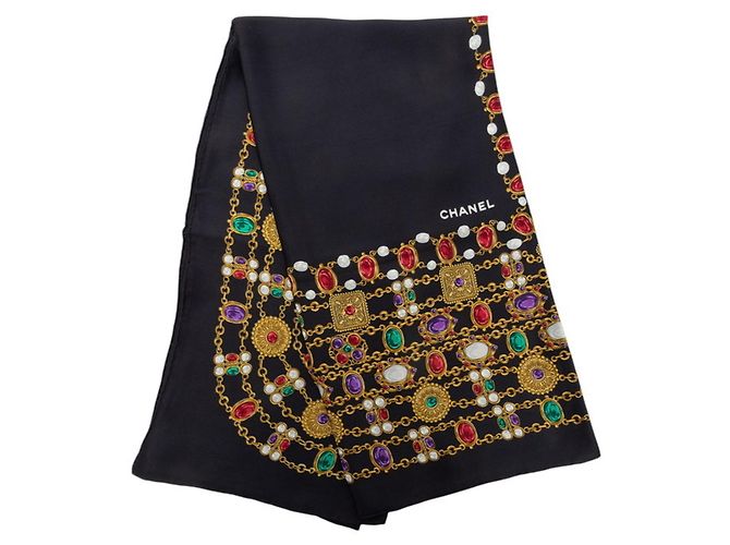 Chanel Black and Multicolor Silk Scarf Multiple colors - view 6