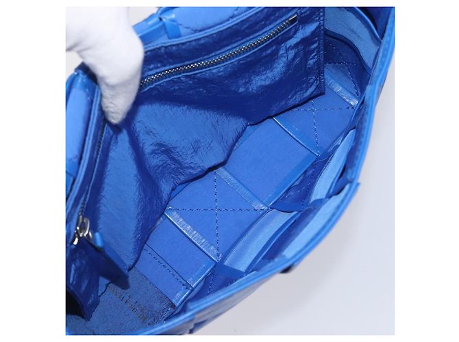 Bottega Veneta MAXI INTRECCIATO Cassette Shoulder Bag Leather Blue Silver Auth LN028V Silvery - view 11