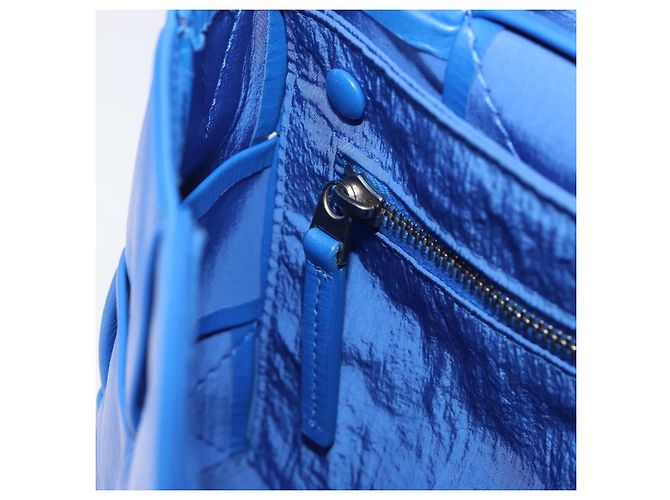 Bottega Veneta MAXI INTRECCIATO Cassette Shoulder Bag Leather Blue Silver Auth LN028V Silvery - view 22