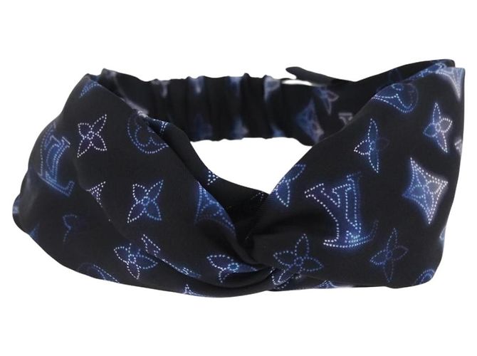 LOUIS VUITTON Fascia Monogram Sowa Hair Band Silk Navy M77432 LV Auth LN112V Blu navy Monogramma - vista 2