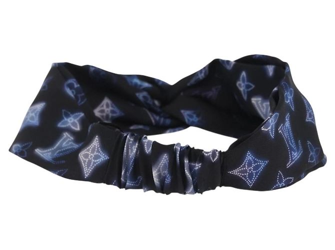 LOUIS VUITTON Fascia Monogram Sowa Hair Band Silk Navy M77432 LV Auth LN112V Blu navy Monogramma - vista 3