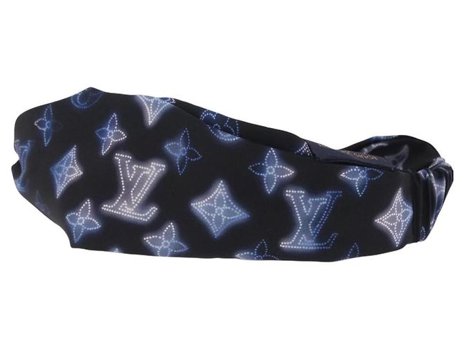 LOUIS VUITTON Fascia Monogram Sowa Hair Band Silk Navy M77432 LV Auth LN112V Blu navy Monogramma - vista 4