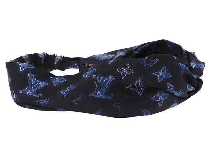 LOUIS VUITTON Fascia Monogram Sowa Hair Band Silk Navy M77432 LV Auth LN112V Blu navy Monogramma - vista 5