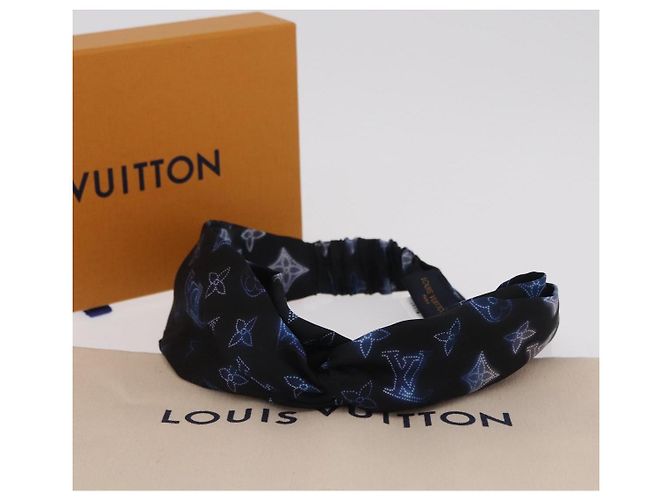 LOUIS VUITTON Fascia Monogram Sowa Hair Band Silk Navy M77432 LV Auth LN112V Blu navy Monogramma - vista 8