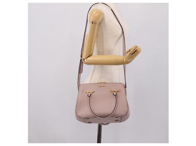 Bolsa Miu Miu em Couro 2way Rosa Tom Dourado Auth 167741M - vista 27