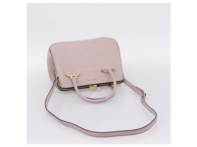 Bolsa Miu Miu em Couro 2way Rosa Tom Dourado Auth 167741M - vista 8
