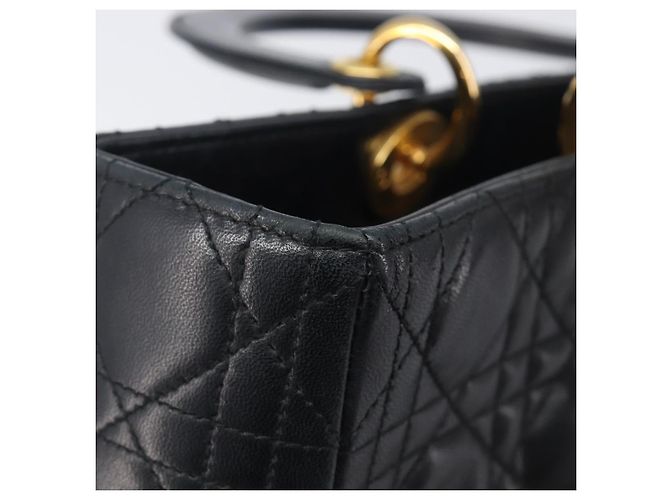 Christian Dior Cannage Lady Dior Large Hand Bag Lamb Skin Black Auth 207683V Nero - vista 10