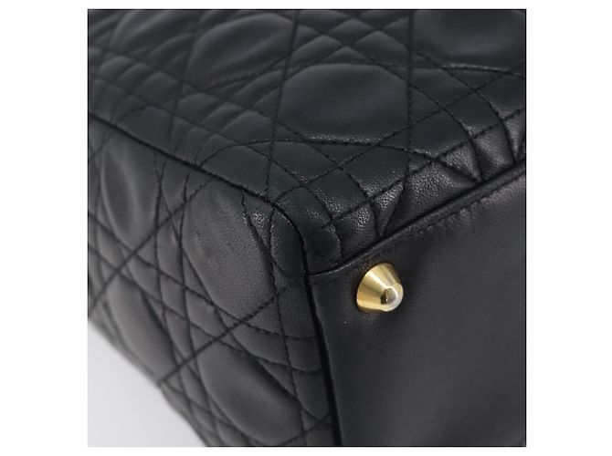 Christian Dior Cannage Lady Dior Large Hand Bag Lamb Skin Black Auth 207683V Nero - vista 14