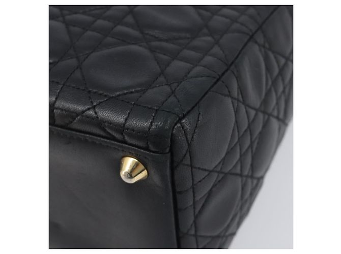 Christian Dior Cannage Lady Dior Large Hand Bag Lamb Skin Black Auth 207683V Nero - vista 15