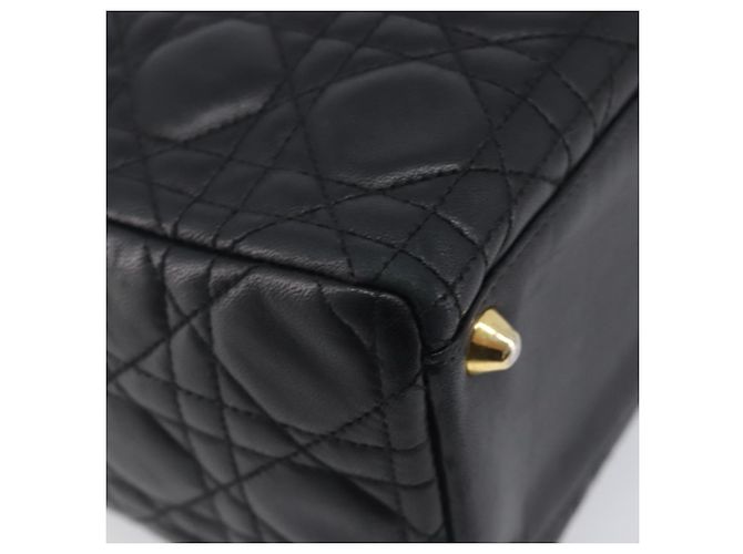 Christian Dior Cannage Lady Dior Large Hand Bag Lamb Skin Black Auth 207683V Nero - vista 16