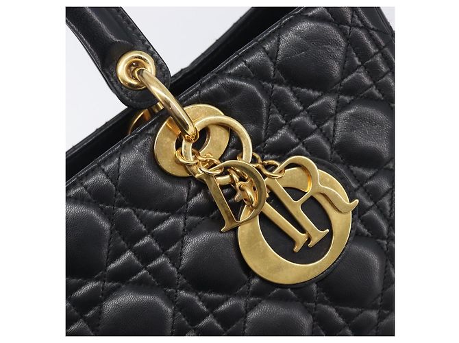 Christian Dior Cannage Lady Dior Large Hand Bag Lamb Skin Black Auth 207683V Nero - vista 17