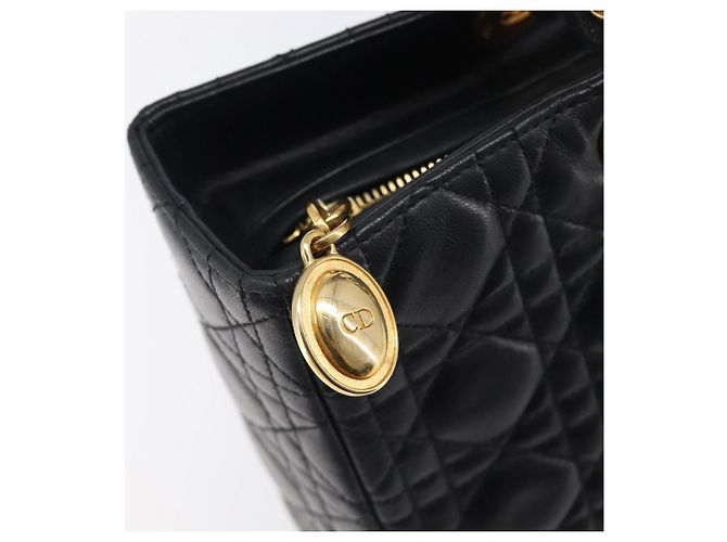 Christian Dior Cannage Lady Dior Large Hand Bag Lamb Skin Black Auth 207683V Nero - vista 18