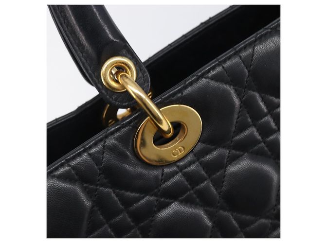 Christian Dior Cannage Lady Dior Large Hand Bag Lamb Skin Black Auth 207683V Nero - vista 19