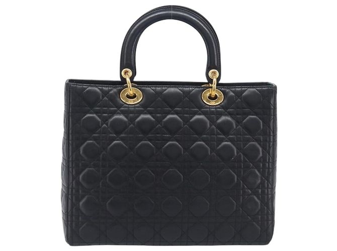 Christian Dior Cannage Lady Dior Large Hand Bag Lamb Skin Black Auth 207683V Nero - vista 2
