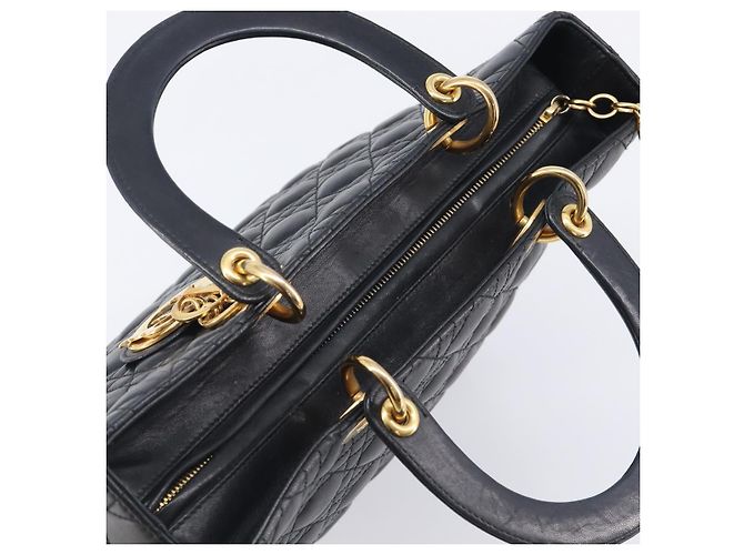Christian Dior Cannage Lady Dior Large Hand Bag Lamb Skin Black Auth 207683V Nero - vista 6