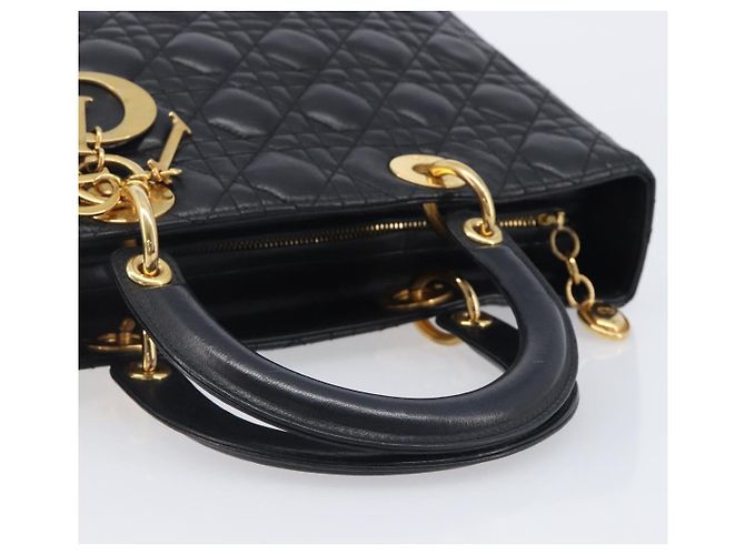 Christian Dior Cannage Lady Dior Large Hand Bag Lamb Skin Black Auth 207683V Nero - vista 7