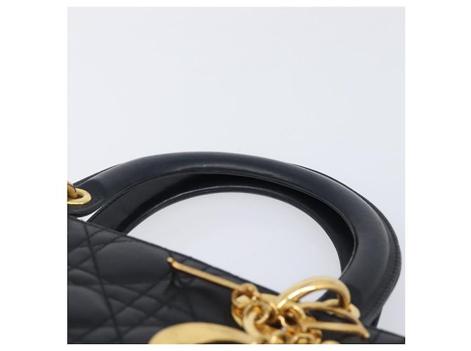 Christian Dior Cannage Lady Dior Large Hand Bag Lamb Skin Black Auth 207683V Nero - vista 8