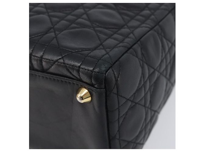 Christian Dior Cannage Lady Dior Large Hand Bag Lamb Skin Black Auth 207683V Nero - vista 9