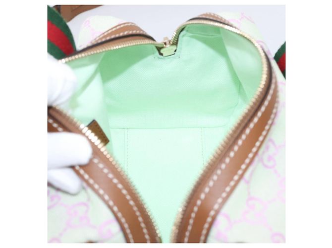 Borsa a mano GUCCI GG Canvas Web Sherry Line 2way Green Gold 856055 Auth BA15763M D'oro Verde - vista 20
