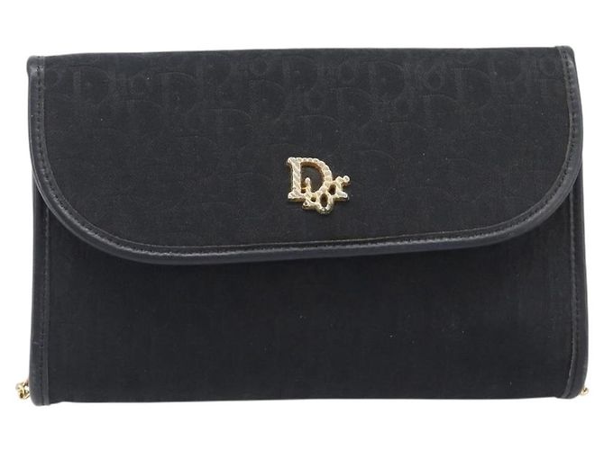 Borsa a tracolla con catena Christian Dior Trotter Canvas Nero Oro Auth 207478A D'oro - vista 13