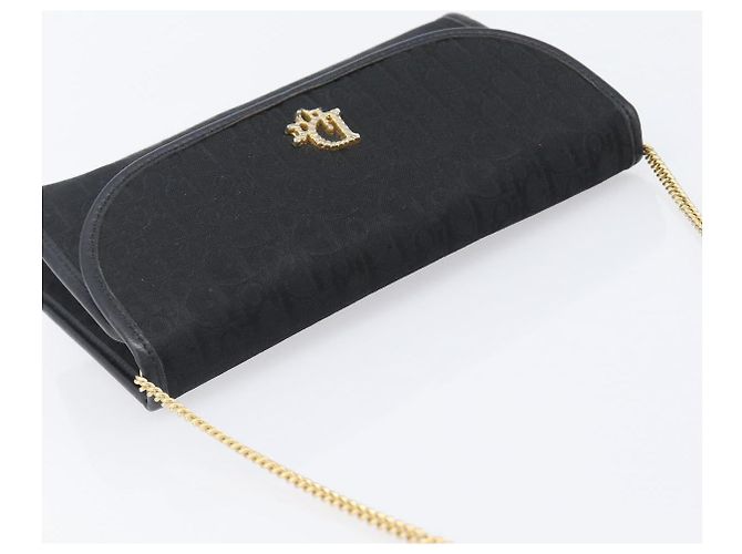Borsa a tracolla con catena Christian Dior Trotter Canvas Nero Oro Auth 207478A D'oro - vista 6
