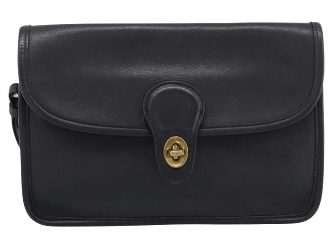 Borsa Clutch Coach in Pelle Nera Tono Oro Auth 207714 Nero - vista 13