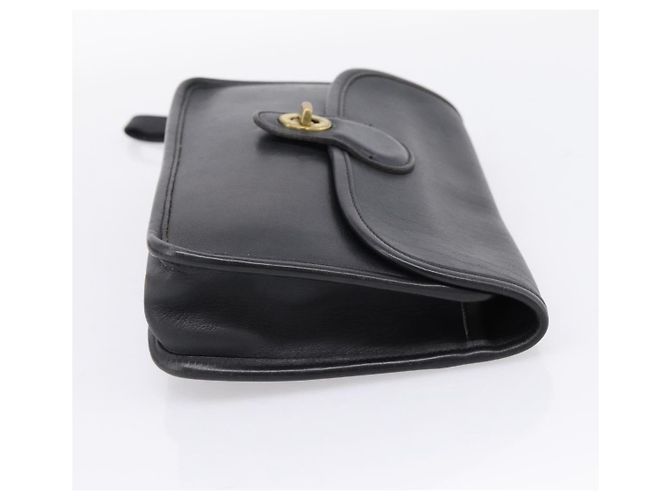 Borsa Clutch Coach in Pelle Nera Tono Oro Auth 207714 Nero - vista 4