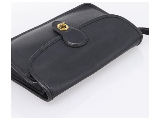 Borsa Clutch Coach in Pelle Nera Tono Oro Auth 207714 Nero - vista 5