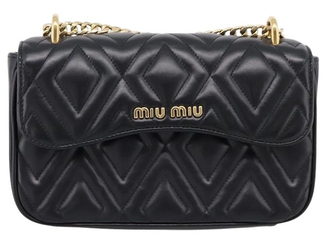 Bolsa de Ombro com Corrente Miu Miu Couro Preto Dourado Auth 207621SAM - vista 13