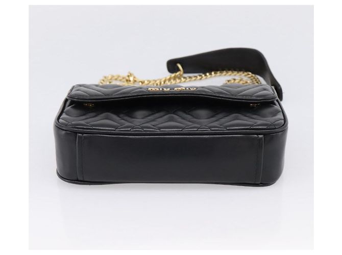 Bolsa de Ombro com Corrente Miu Miu Couro Preto Dourado Auth 207621SAM - vista 5