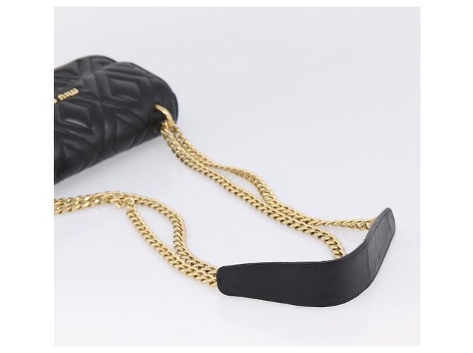 Bolsa de Ombro com Corrente Miu Miu Couro Preto Dourado Auth 207621SAM - vista 7