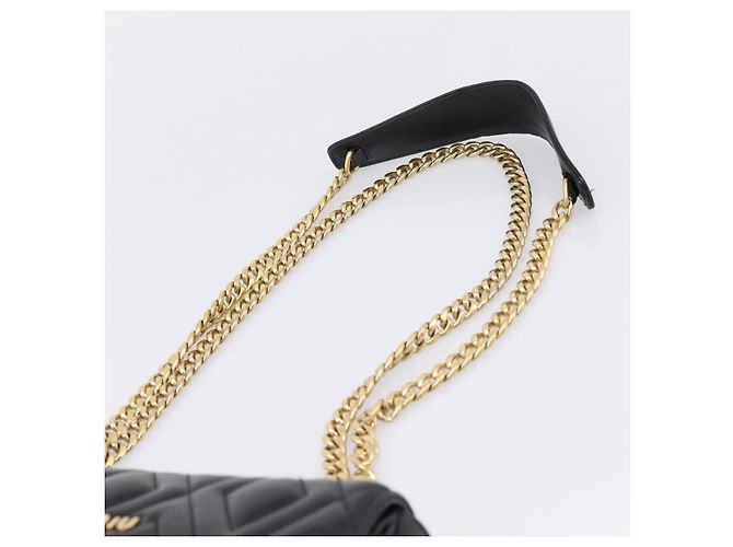Bolsa de Ombro com Corrente Miu Miu Couro Preto Dourado Auth 207621SAM - vista 8