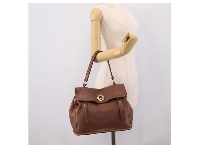 Autre Marque Borsa a mano Saint Laurent Muse toe in pelle marrone e oro autentica am12717A D'oro - vista 25